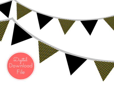 Gold and Black Banner, Bunting, Pennant, Garland
