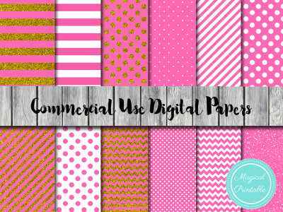 HOT PINK AND GOLD GLITTER DIGITAL PAPERS