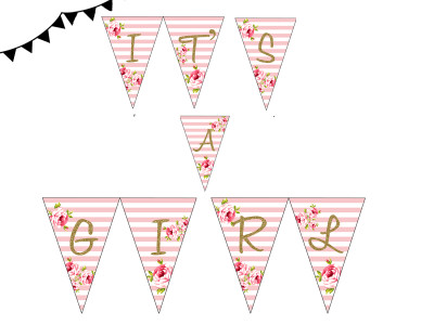 ITS A GIRL PINK FLORAL BANNER