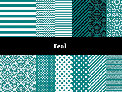 Teal Digital Paper, Teal Digital Background, Teal Damask, Teal Black, Teal White, Teal Color Digital Paper, Teal Paper Collection