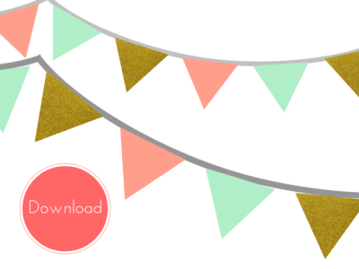 cover_bunting_printable_banner Mint, Coral, Gold Banner, Bunting, Pennant