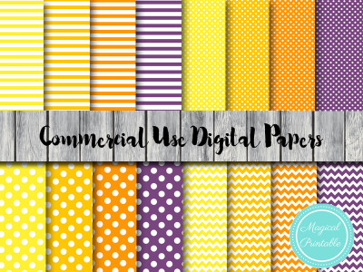 halloween theme digital papers, yellow, orange, purple digital papers