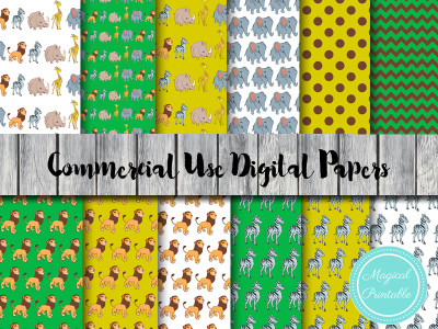 jungle animals digital paper, safari digital paper, zoo animals dp41