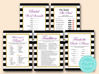 purple and gold glitter bridal shower games pack bs153