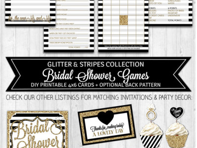 Black & Gold Glitter Black White Shower Activities, Bridal Shower Advice Card