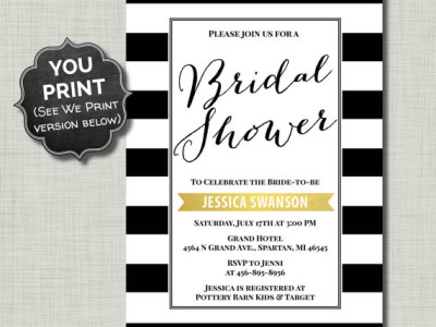 Black White Bridal Shower Invitation Gold