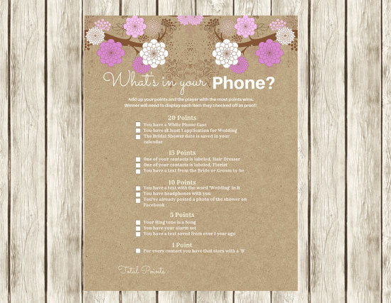 Purple Modern What's in your Phone Bridal shower game, Modern bridal Shower Games, Printable bridal shower