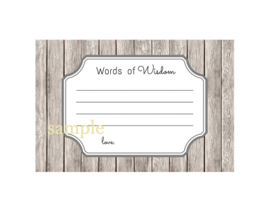rustic Words of Wisdom Cards for bridal shower and baby shower parties