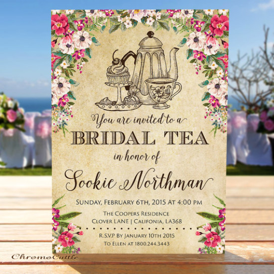 Vintage Bridal Shower Invitation, Bridal Tea, Vintage Floral Bridal Shower