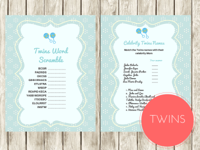 Blue Twins Word Scramble and Celebrity Twins Names