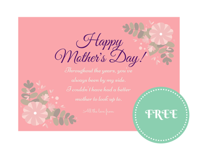 free happy mothers day card note