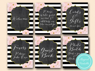 floral gold glitter chalboard wedding signs, bridal shower chic signages sn37