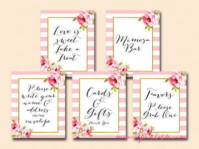 pink and white stripes wedding signs, bridal shower signs, baby shower signs, instant download sn27