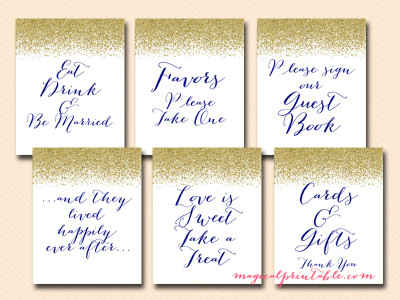 royal blue and gold foil wedding signs, baby shower signs, bridal shower sign, printable signages sn25