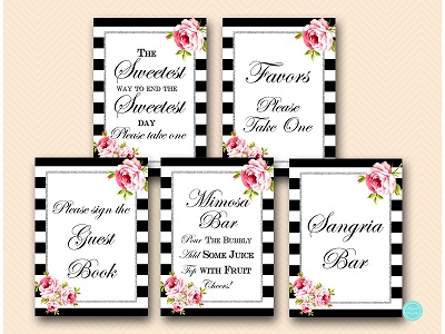silver glitter black stripes bridal shower decoration sign printable bs511 4