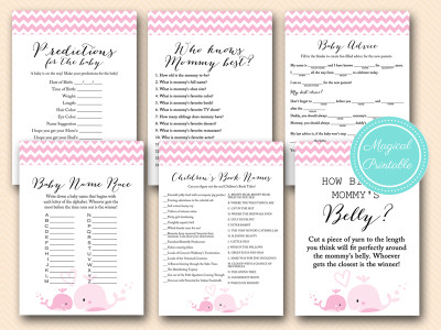 baby girl whale baby shower games pack, tlc117, nautical baby shower games