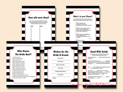 chic bridal shower game package, printable bridal shower games, instant download, parisian bridal shower games, oh laa laa, chic pink, black stripes, chanel bridal shower games, bs99