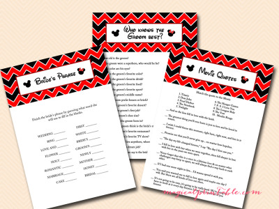 disneyland bridal shower games, disney, mickey mouse, minnie mouse, bridal shower bs116