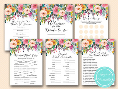 floral watercolor bridal shower game package bs138