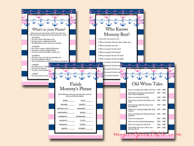 girl nautical baby shower games, pink nautical baby shower game printables