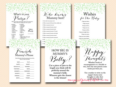 green confetti baby shower game set, tlc53, mummy to be, nappy, aussie english spelling