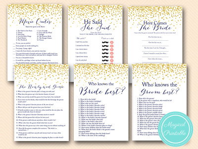 navy blue bridal shower and gold dots games bs156