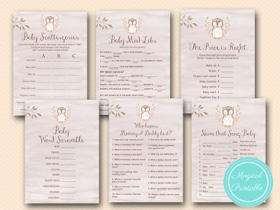 owl baby shower game printable, woodland baby shower game printable tlc401