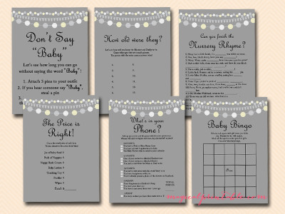 string of lights, baby shower game set, aussie english spelling, mummy, nappy