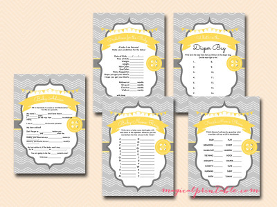 yellow gender neutral, cute as a button baby shower game pack, printable baby shower games, instant download, tlc81