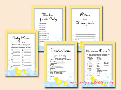 yellow rubber duck baby shower game pach, gender neutral, gender reveal tlc35
