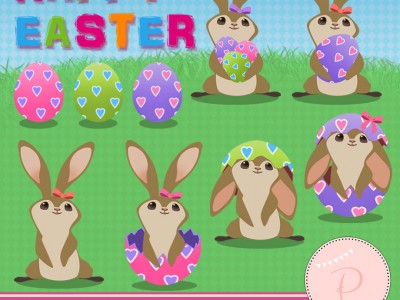 Rabbit Clipart, Easter Clipart, Girl Clipart brown bunnies