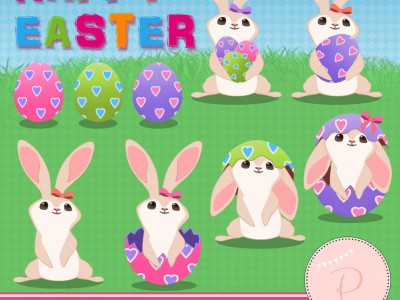 Rabbit Clipart, Easter Clipart, Girl Clipart pink bunnies
