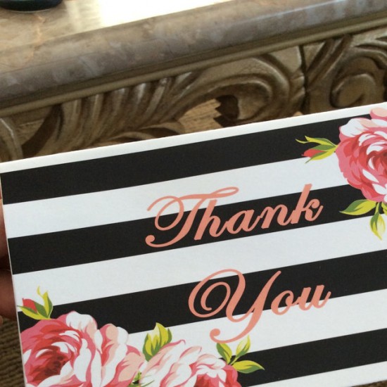 black and floral thank you cards
