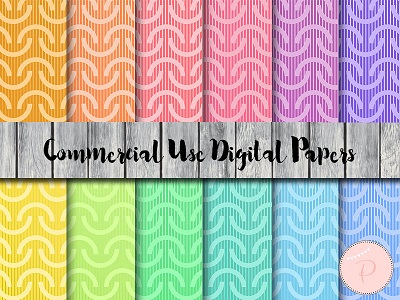 DP120 Curve Pattern Digital Papers, Pastel, Rainbow