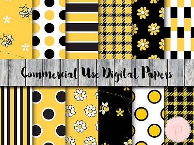 DP166 Bee Digital Paper, Honey bee, Bumble bee digital papers bumble