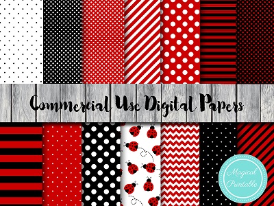 dp144, ladybug digital papers, mickey mouse digital papers, black and red