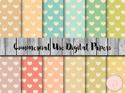 dp163 Vintage Hearts Digital Papers, Pastel Rainbow Love