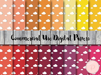 dp55 Cloud Digital Paper, Rainbow Clouds, Instant Download Digital Papers