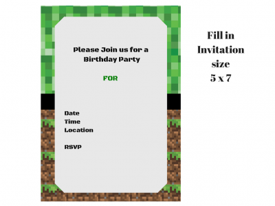 Minecraft Party Pack invitation