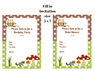 woodland baby shower, birthday invite