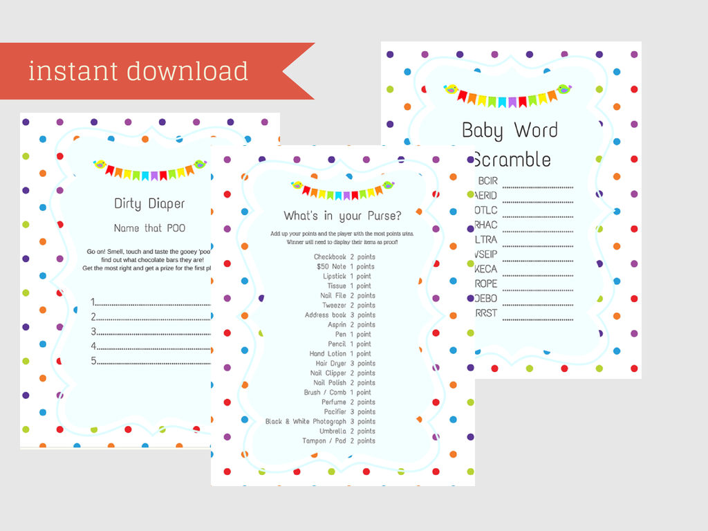 Rainbow Baby Shower Game Collection - Magical Printable