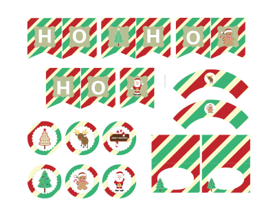 Christmas Party Printable Toppers and Labels, Gingerbread man toppers labels, Merry Christmas Party Cupcake Toppers Food Labels