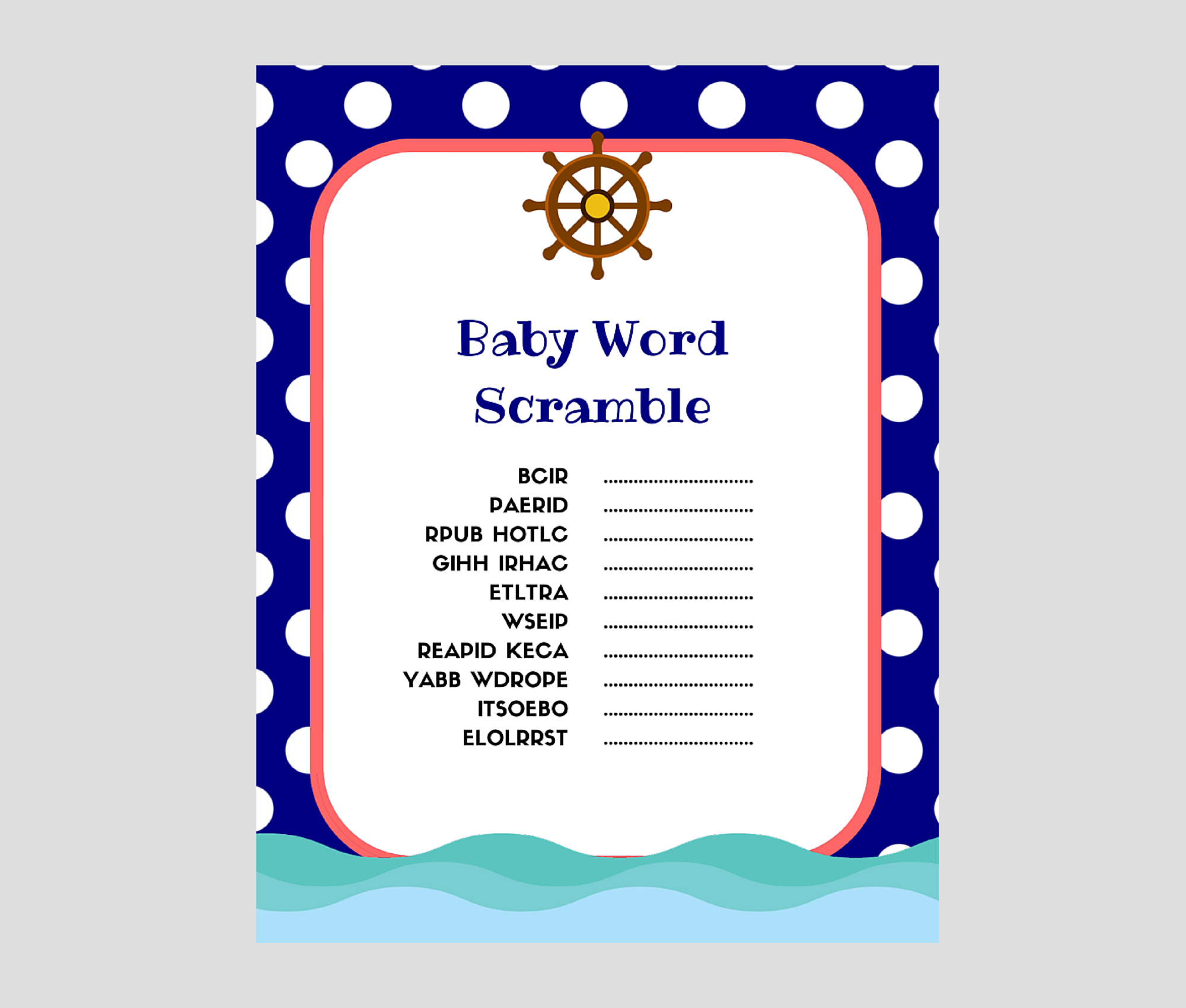 Ahoy Navy Coral Baby Shower Games - Magical Printable
