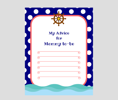 Ahoy Navy Coral Advice for Mommy to Be Cards and Sign Baby Shower Printable, Advice for Mommy To Be, baby shower activity