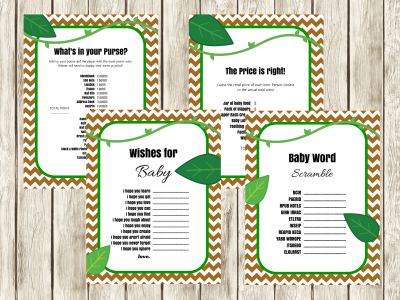 Jungle baby shower games, baby Price is right, fun baby shower game, printable baby shower game, baby advice, scramble, wishes for baby