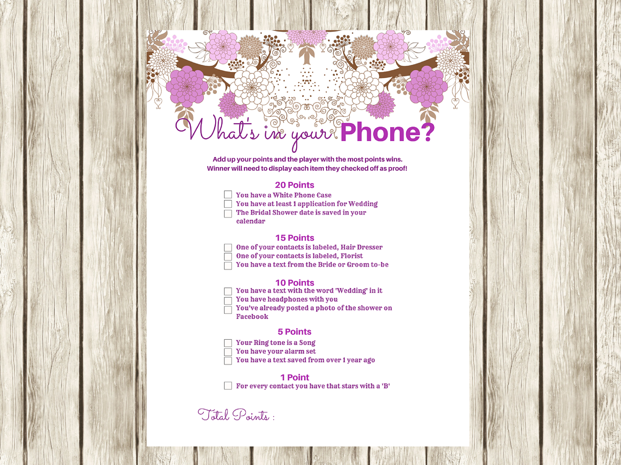 Free Printable Bridal Shower Games What S In Your Phone