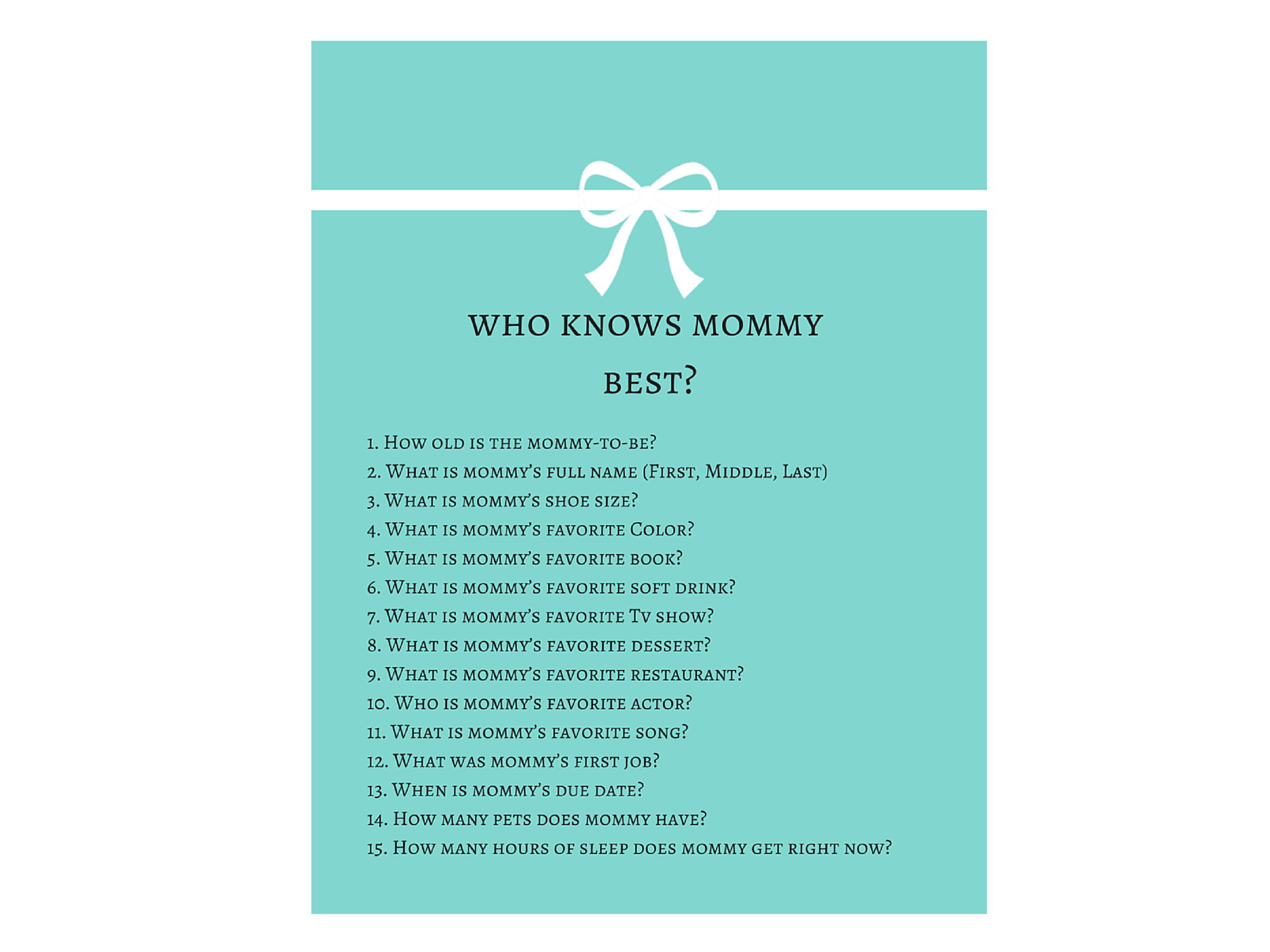 tiffany Baby Shower who knows mommy best Magical Printable