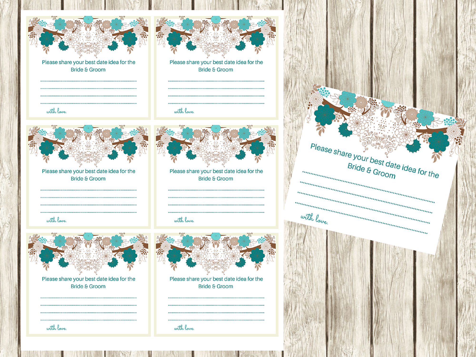 Teal Date Night Bridal Shower activity - Magical Printable