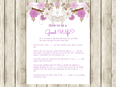 How to Be a Good Wife Bridal Shower games, Mint Shabby Printable 1950's wife guide bridal Shower, Retro Bridal Shower activity, mj02