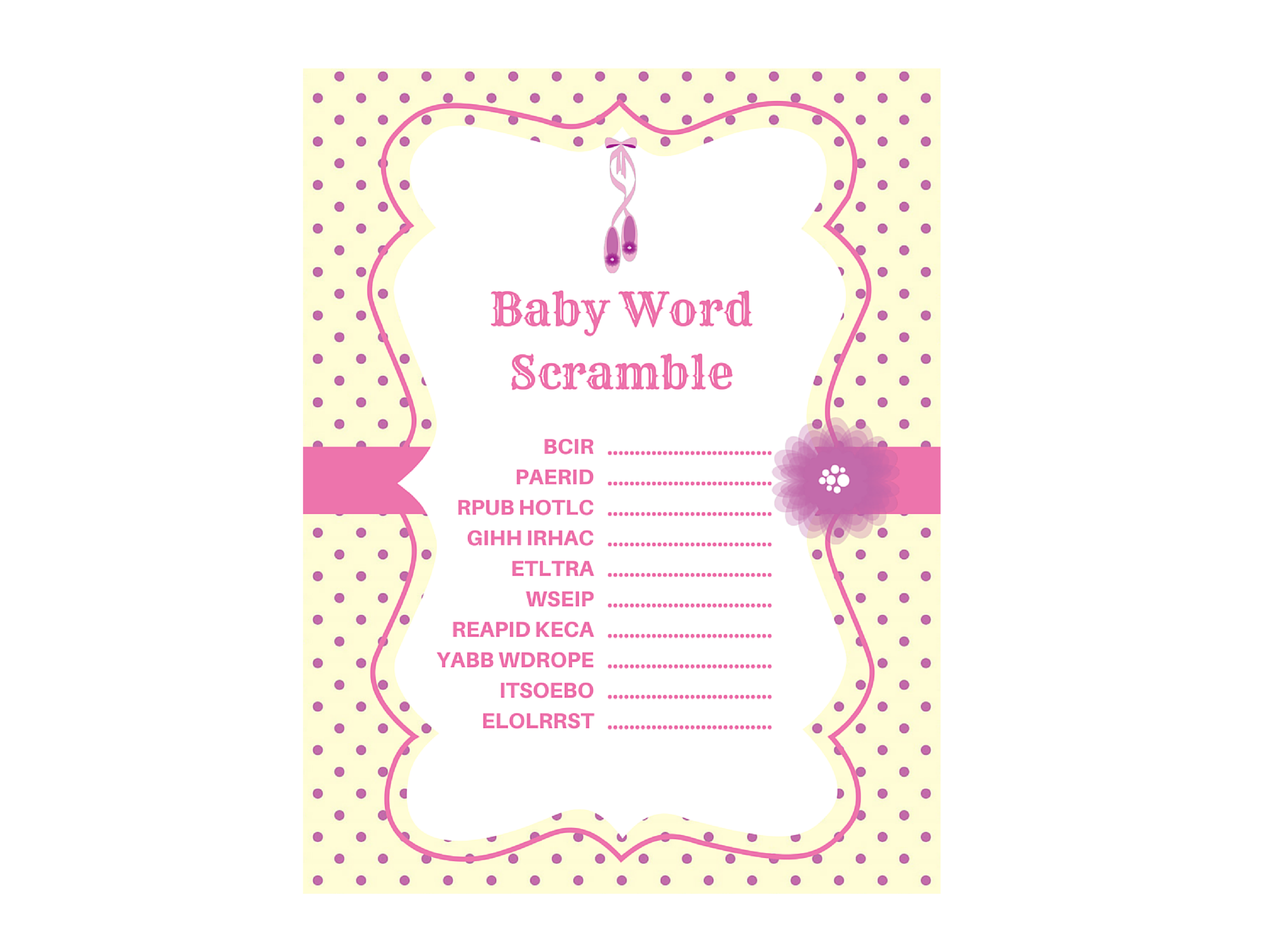 Tutu Ballerina Ballet Baby Shower Games Magical Printable